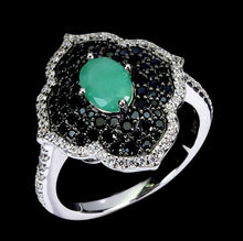 Cargar imagen en el visor de la galería, Anillo Esmeralda, Espinela Negra y Topacio Blanco