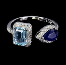 Cargar imagen en el visor de la galería, Anillo Doble Zafiro, Topacio Sky Blue y Topacio Blanco