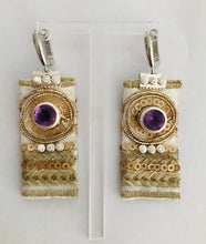Cargar imagen en el visor de la galería, Aros Textil de Seda, Amatista y Moissanita