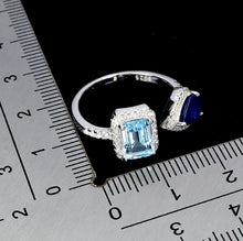 Cargar imagen en el visor de la galería, Anillo Doble Zafiro, Topacio Sky Blue y Topacio Blanco