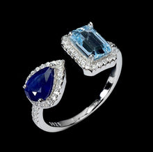Cargar imagen en el visor de la galería, Anillo Doble Zafiro, Topacio Sky Blue y Topacio Blanco