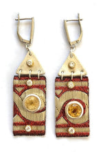 Cargar imagen en el visor de la galería, Aros Textil de Seda, Citrino y Moissanita