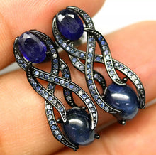 Cargar imagen en el visor de la galería, Aros Zafiro en Plata Rodinada Negra