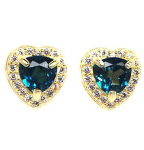 Cargar imagen en el visor de la galería, Aros Corazón Topacio London Blue y Topacio Blanco