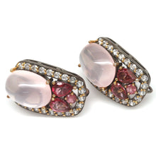 Cargar imagen en el visor de la galería, Aros Cuarzo Rosado, Topacio y Zafiro