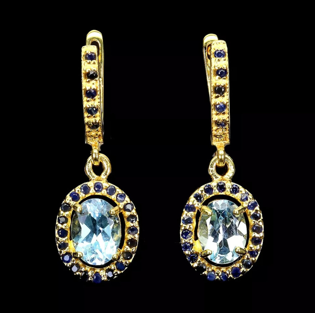 Aros Topacio Sky Blue y Zafiro Gold