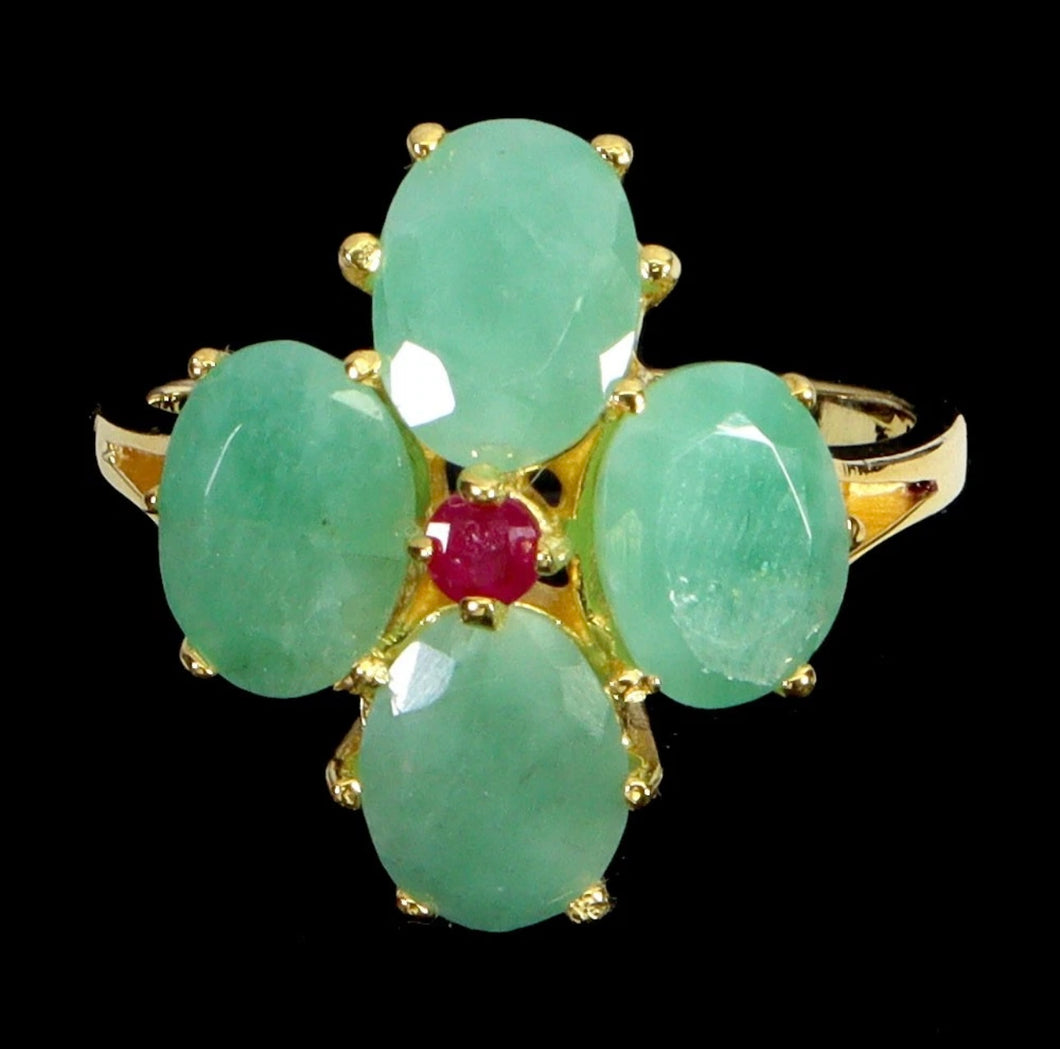 Anillo Flor Esmeralda y Rubí