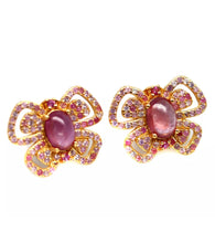 Load image into gallery viewer, Ruby and Pink Sapphire Butterfly Hoops