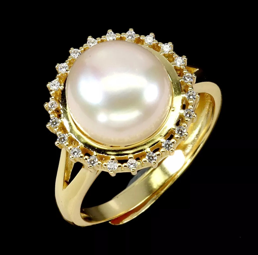 Anillo Perla de Río y Topacio Blanco Gold