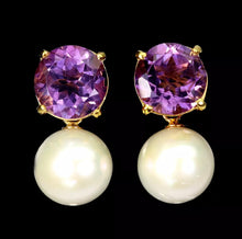 Load image in gallery viewer, Amethyst and Freshwater Pearl Hoops