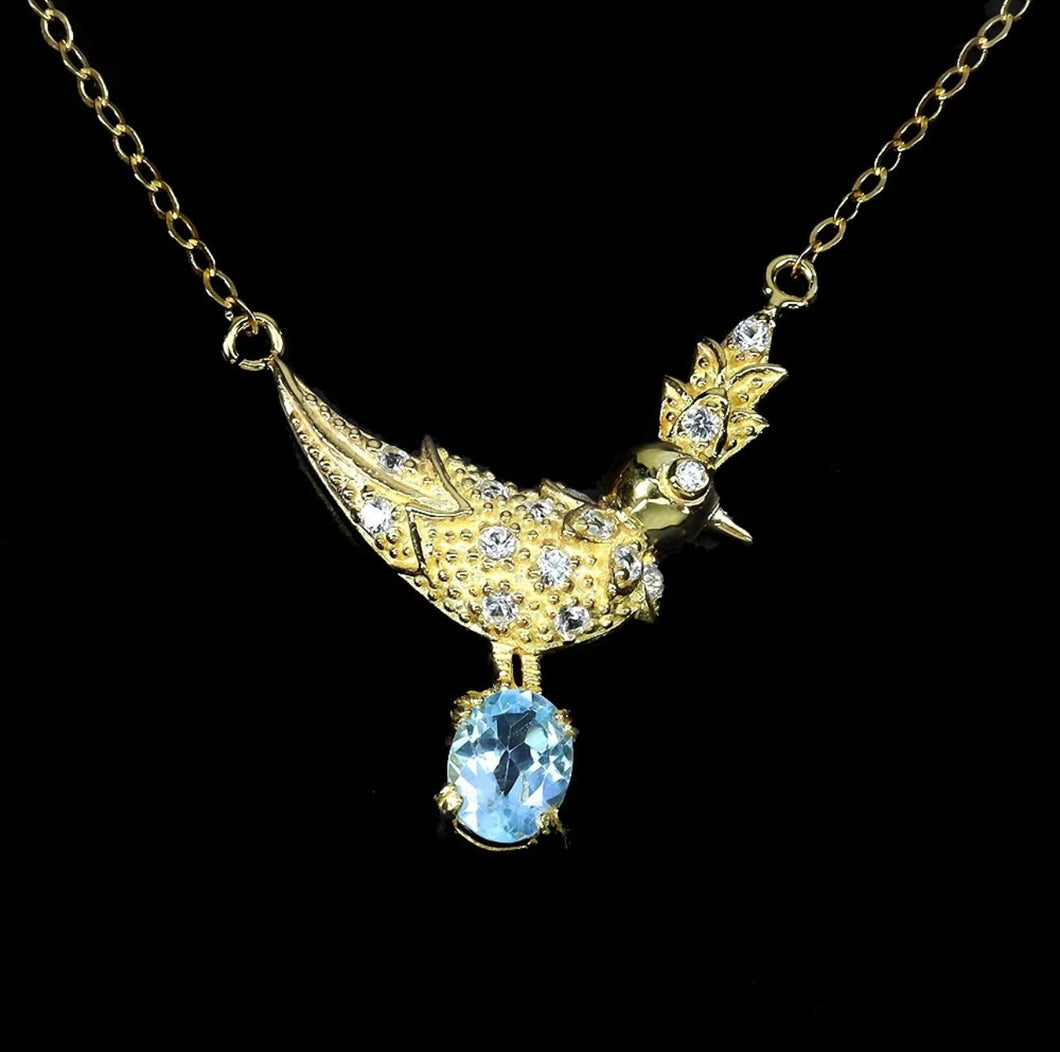 Collar Gallo Tiff Topacio Sky Blue y Topacio Blanco