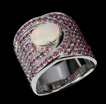Load image in the gallery viewer, Rainbow Opal and Rhodolite Ring / Size 7,5 (16)