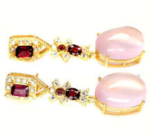Load image in the gallery viewer, Rose Quartz, Rhodolite and White Topaz Earrings