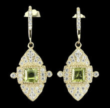 Load image in the gallery viewer, Peridot and White Topaz Gold Earrings