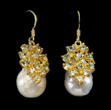 Load image in the gallery viewer, Baroque Pearl and Green Amethyst Gold Earrings