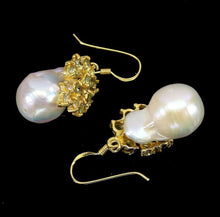 Load image in the gallery viewer, Baroque Pearl and Green Amethyst Gold Earrings
