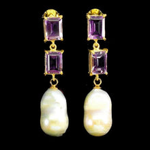 Load image in the gallery viewer, Baroque Pearl and Amethyst Earrings
