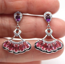 Load image in the gallery viewer, Pink Topaz, Amethyst and White Topaz Earrings