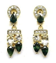 Load image in the gallery viewer, Green Sapphire and White Topaz Gold Earrings