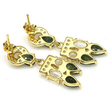 Load image in the gallery viewer, Green Sapphire and White Topaz Gold Earrings