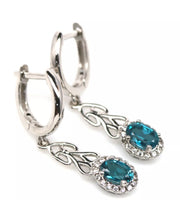Load image in the gallery viewer, London Blue Topaz and White Topaz Hoops