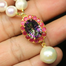 Load image in the gallery viewer, River Pearl Necklace, Mystic Topaz and Ruby