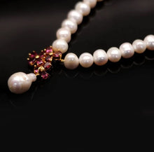 Load image in the gallery viewer, River Pearl Necklace and Rhodolite Flowers