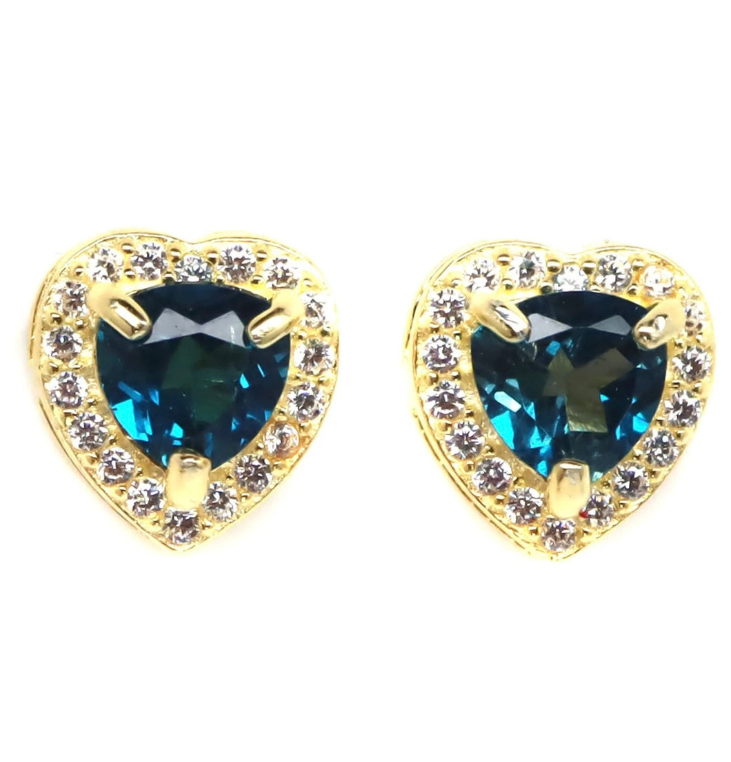 Aros Corazón Topacio London Blue y Topacio Blanco