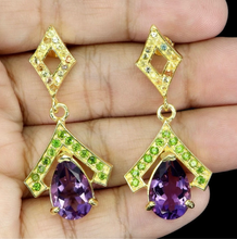 Upload image to gallery viewer, Amethyst, Tsavorite and Colored Sapphire Earrings