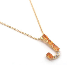 Load image in gallery viewer, Letter “J” Necklace, Orange Fire Opal and White Topaz