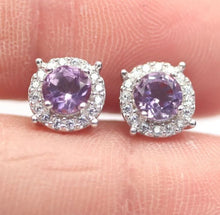 Upload image to gallery viewer, Amethyst and White Topaz Earrings