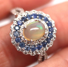 Load image in gallery viewer, Rainbow Opal, Sapphire and White Topaz Ring / Size 7 (14)