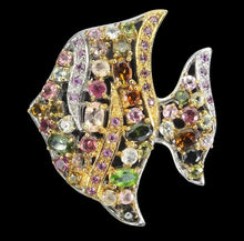 Load image in the gallery viewer, Tourmaline and Rhodolite Fish Brooch
