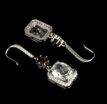 Load image in gallery viewer, Green Amethyst, Smoked Quartz and White Topaz Hoops