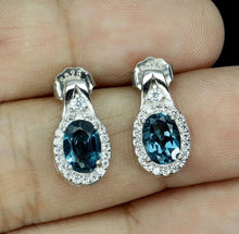 Load image in gallery viewer, Small London Blue Topaz White Topaz Hoops