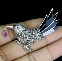 Upload image to gallery viewer, Marcasite and Ruby Bird Pin