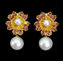 Load image in gallery viewer, River Pearl and Ruby Earrings
