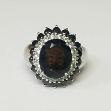 Load image in gallery viewer, Smoked Quartz, Black Spinel and White Topaz Ring / Size 7 (14)