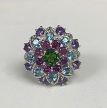 Load image in gallery viewer, Chrome Diopside Ring, Sky Blue Topaz and Amethyst / Size 5,5 (11)