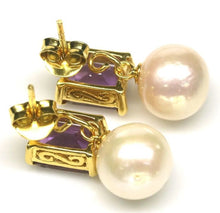 Load image in gallery viewer, River Pearl and Amethyst Gold Hoops