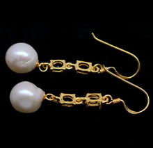 Load image in gallery viewer, River Pearl and Sapphire Gold Earrings