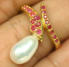Load image in gallery viewer, Ruby Snake and River Pearl Ring / Size 8 (17)