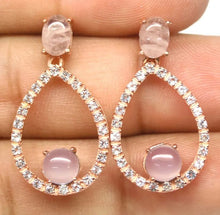 Load image in gallery viewer, Moonstone and White Topaz Rose Gold Hoops