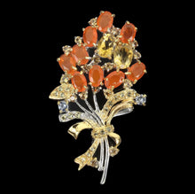 Load image in the gallery viewer, Orange Fire Opal Flower Bouquet Brooch