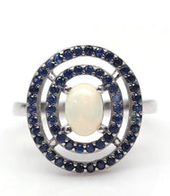 Load image in the gallery viewer, Ring 2 Ovals Rainbow Opal and Sapphire / Size 6 (12)