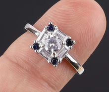 Load image in the gallery viewer, White Topaz and Blue Topaz Square Ring / Size 8 (17)