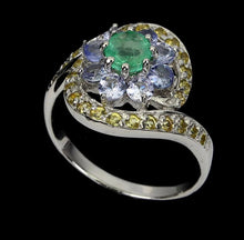 Load image in the gallery viewer, Emerald, Tanzanite and Fancy Sapphire Ring / Size 9 (19)