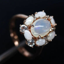 Load image in the gallery viewer, Rainbow Opal and White Topaz Ring / Size 8,5 (18)