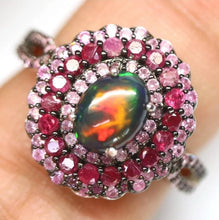 Load image in the gallery viewer, Black Opal Ring, Ruby and Fancy Pink Sapphires / Size 7 (14)