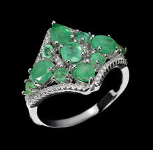 Cargar imagen en el visor de la galería, Anillo Rombo Esmeralda y Topacio Blanco / Talla 8 (17)

